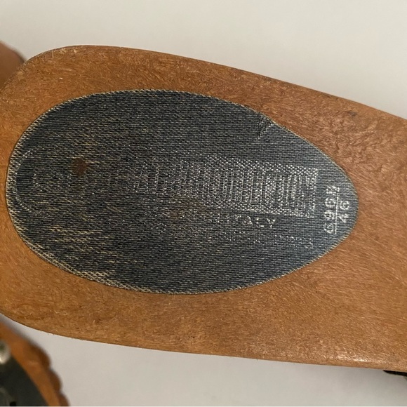 Vintage Leather Collection chunky mule grommet slide sandal heel 37 6 - Picture 5 of 15